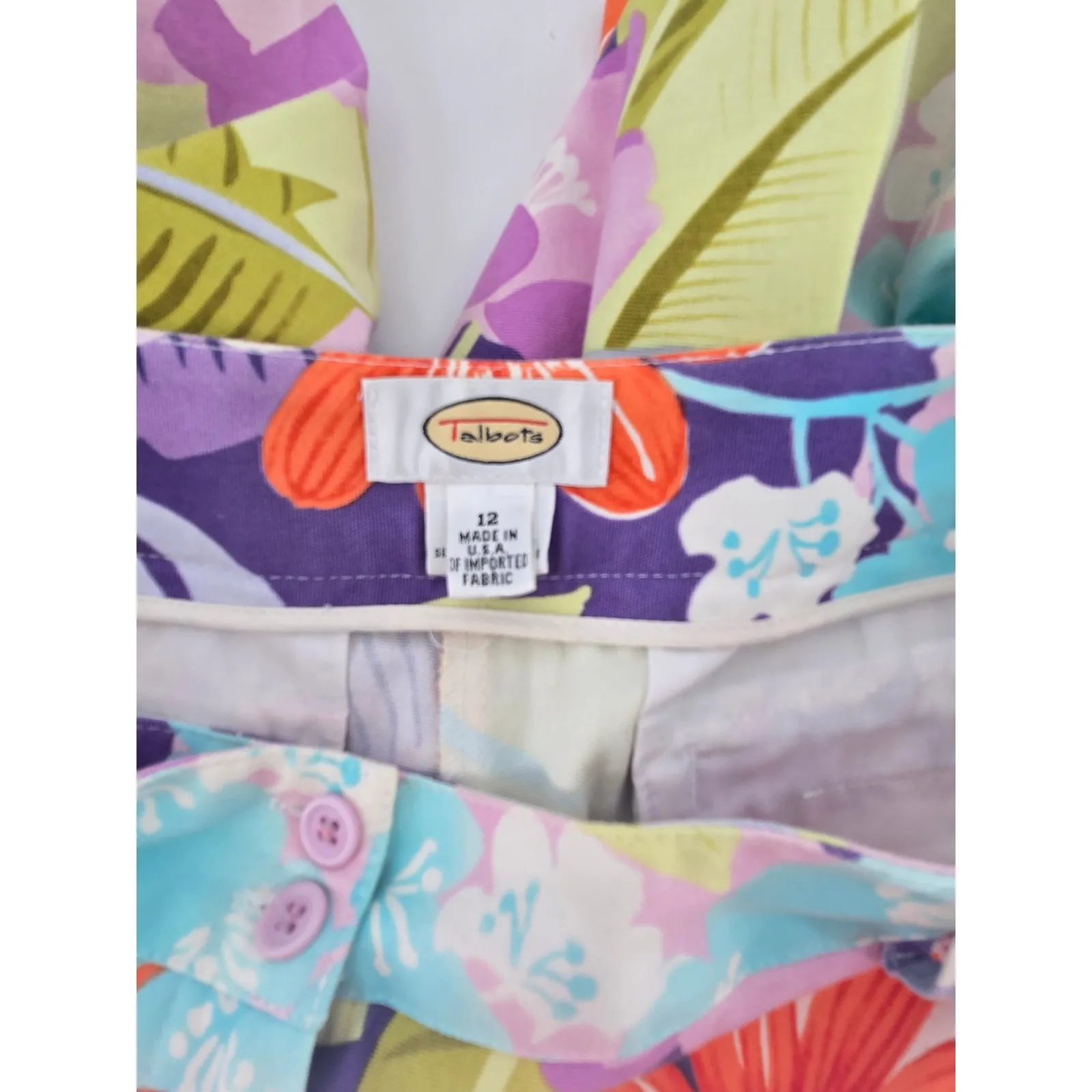 Talbots‎ Womens Floral Cropped Pants Size 12 Cotton Blend Bright Tropical - Image 3