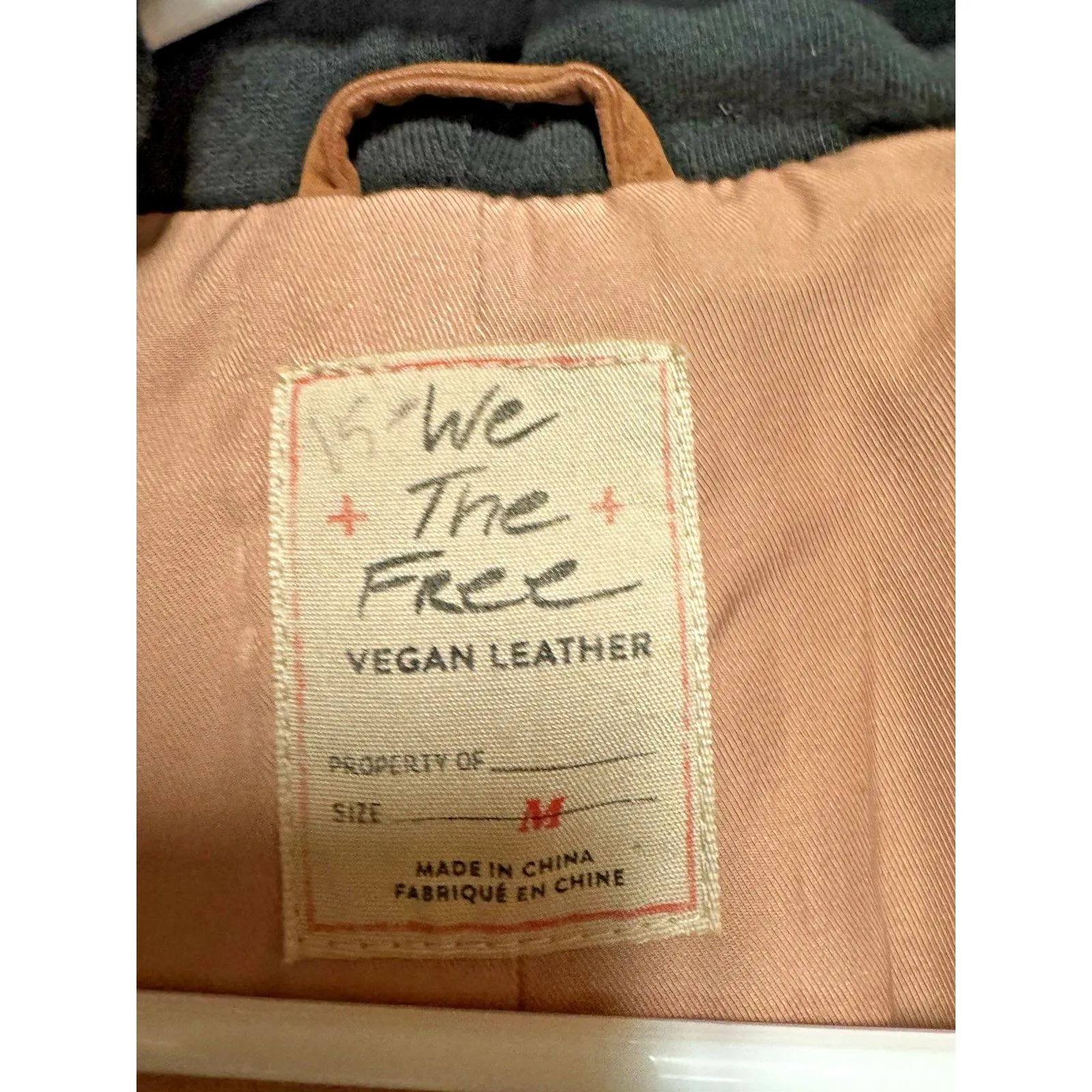 We The Free People Women’s Medium black Hood Tan Camel Vegan Leather Moto Jacket - Image 9