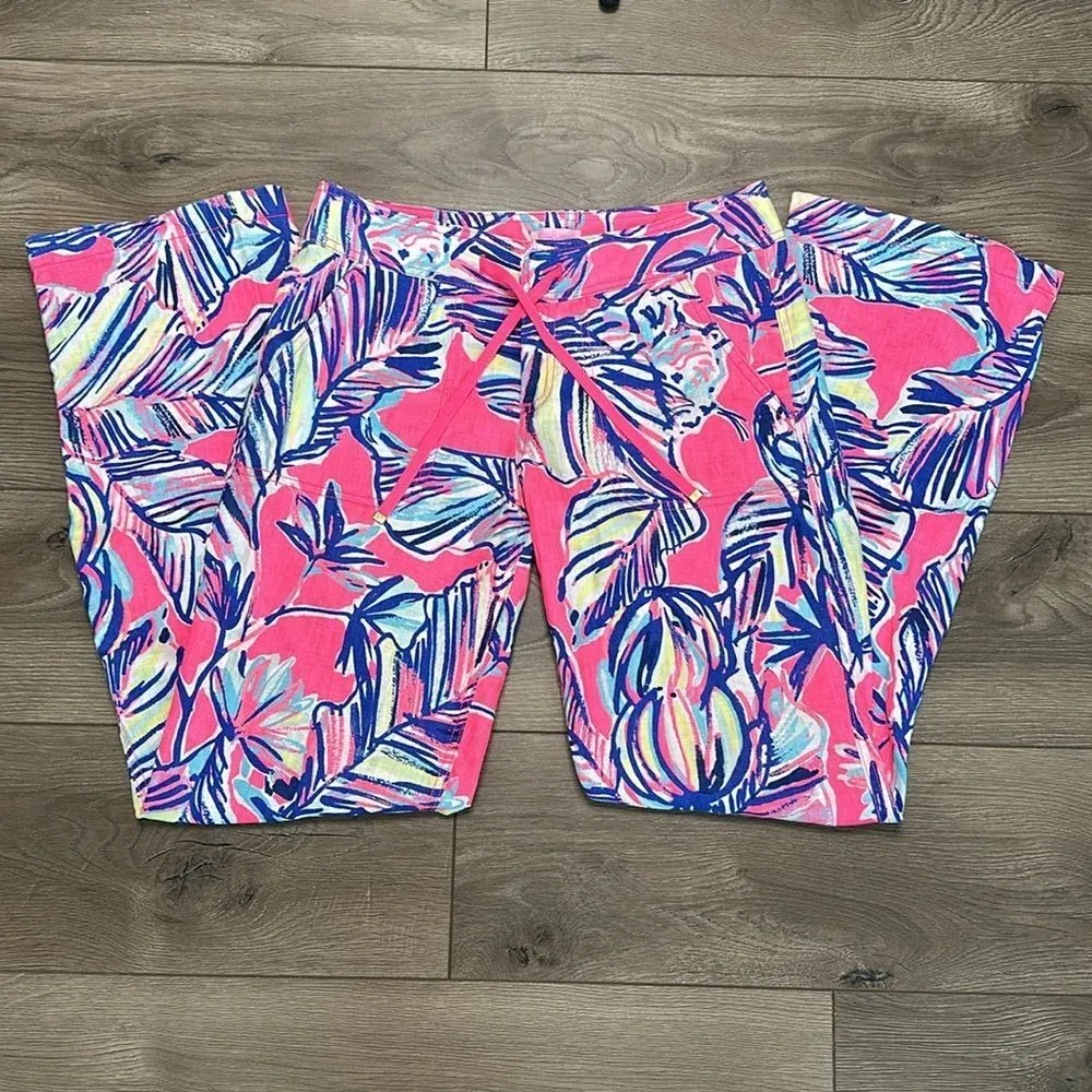Galley Linen Pants Tiki Pink Cabana Crazed Linen Size 4 - Image 2