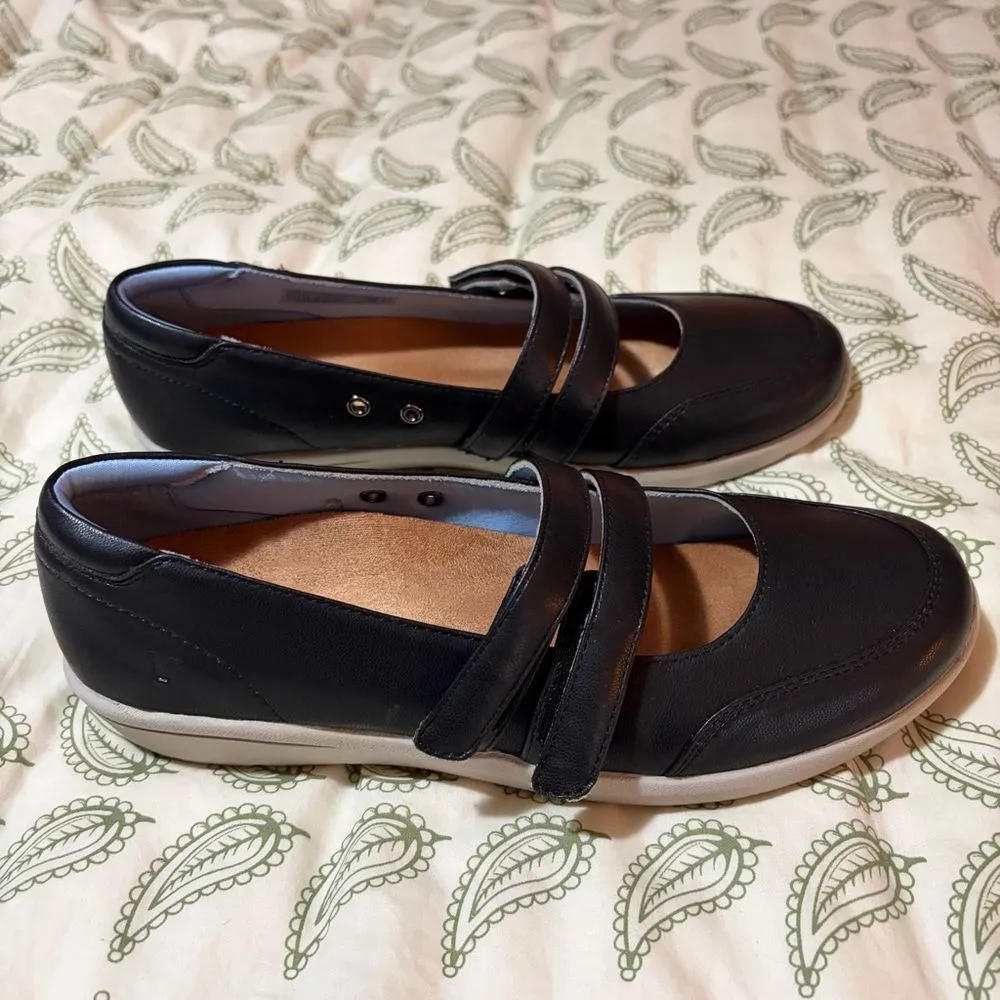 Vionic Double Strap Cala Black Leather Mary Jane Wedge Shoes 7.5 - Image 9