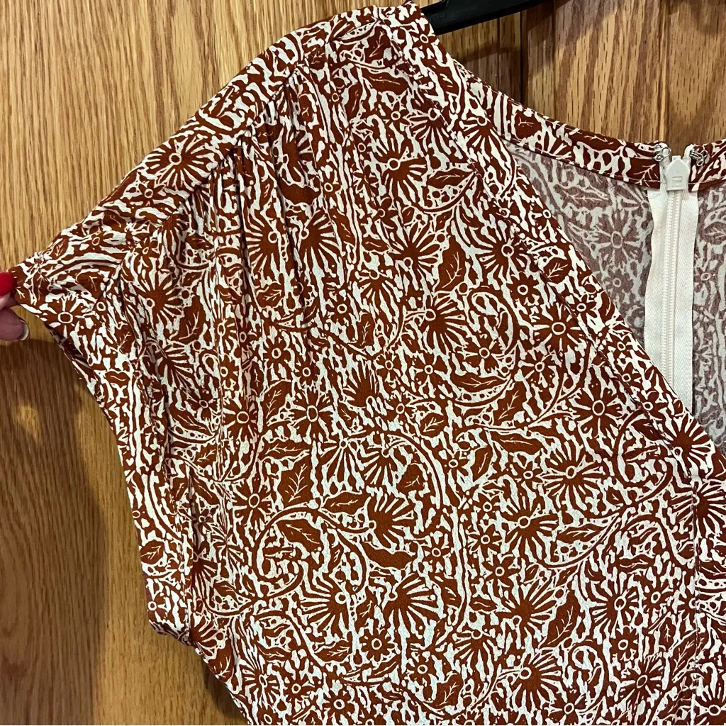 Madewell Woodblock Floral V-Neck Front Slits Maxi‎ Dress Brown Cream Size 2 - Image 10