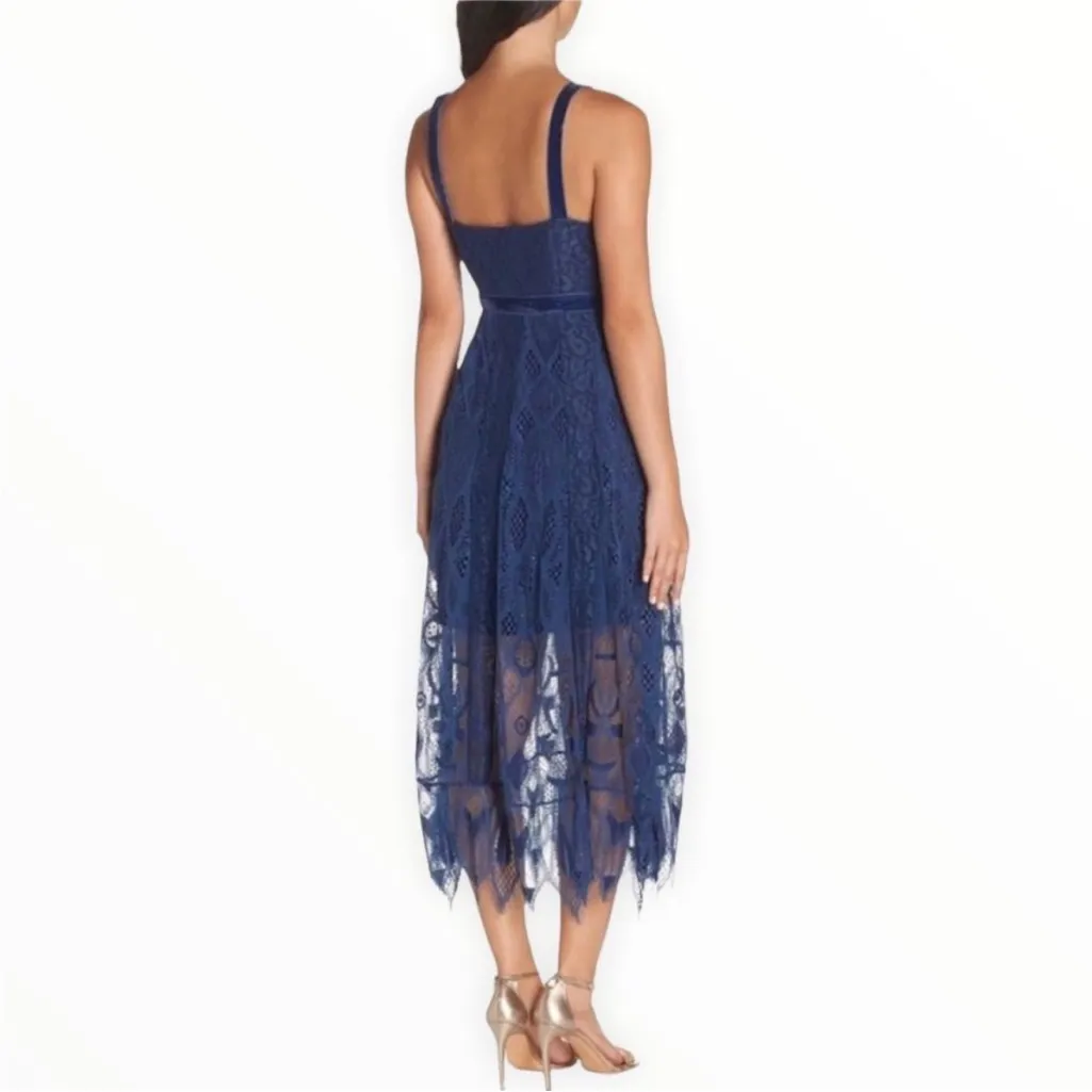 FoxieDox Blue Maisie All Lace Velvet Trim Sleeveless A Line Midi Dress NWT 14 - Image 4