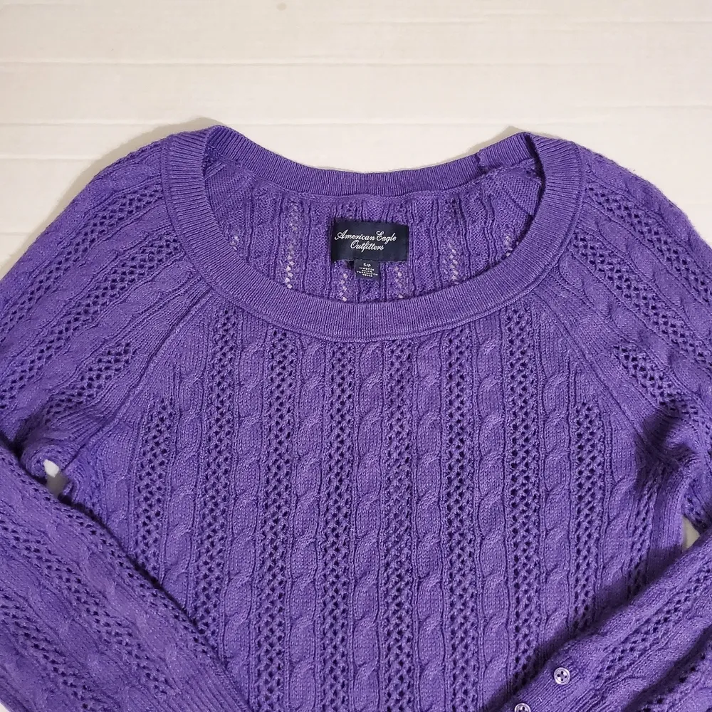 🔥SALE🔥 American Eagle Womens Purple Cable Knit Sweater S - Image 5
