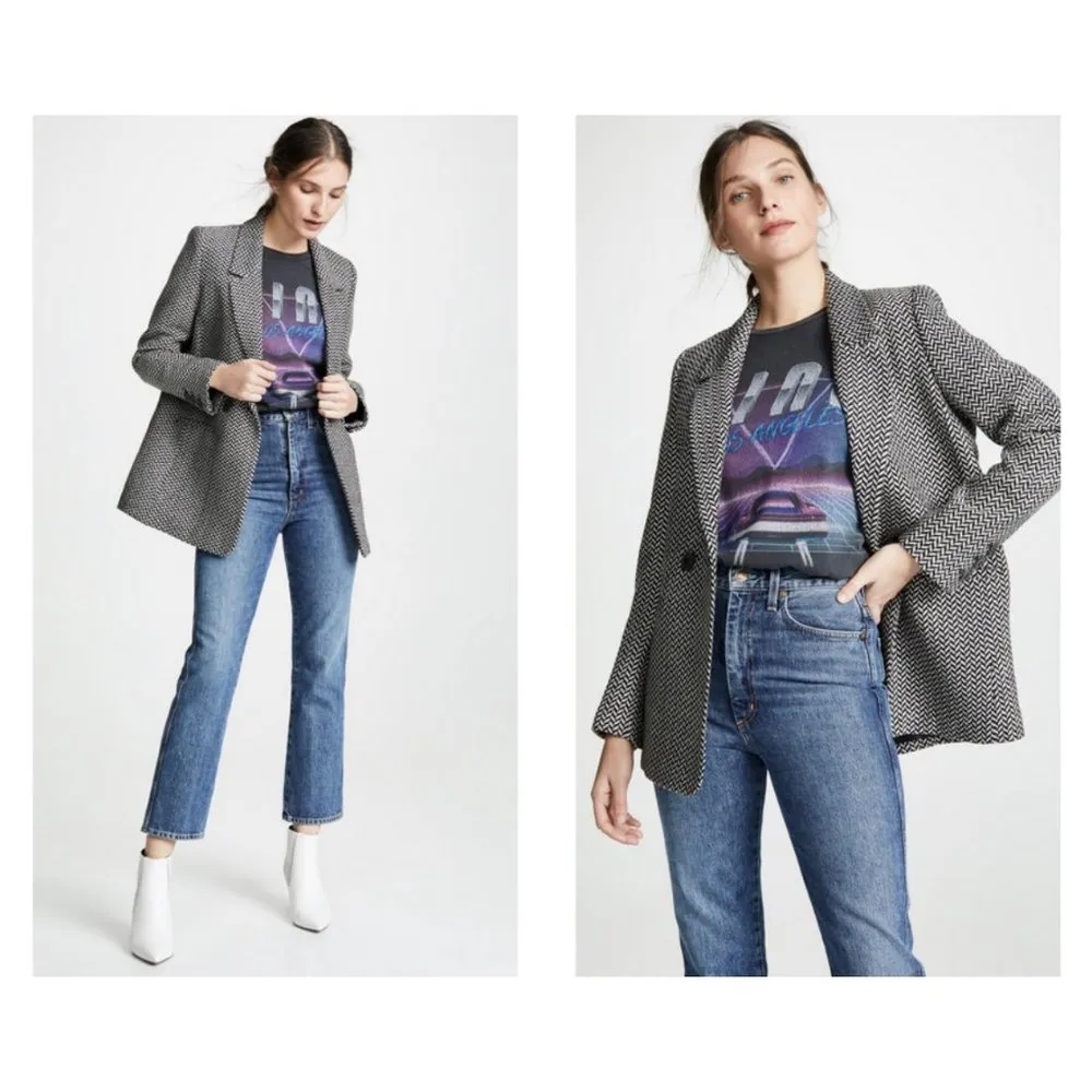 💕ANINE BING💕 Fishbone Blazer ~ Wool Blend Black & Off-White Print XS - Image 6