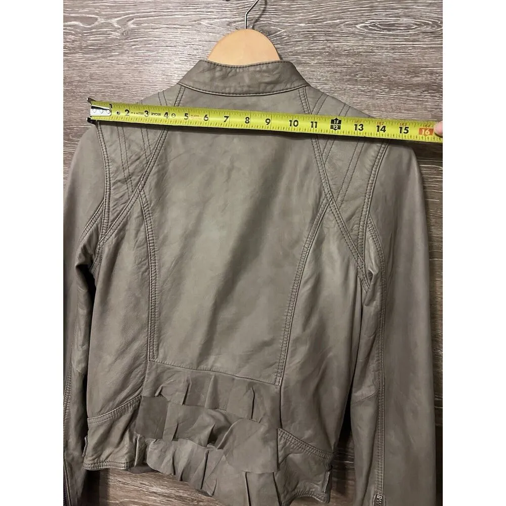 Hinge Gray Leather Full Zip Moto Jacket Small Short Grunge Fitted Biker - Image 9