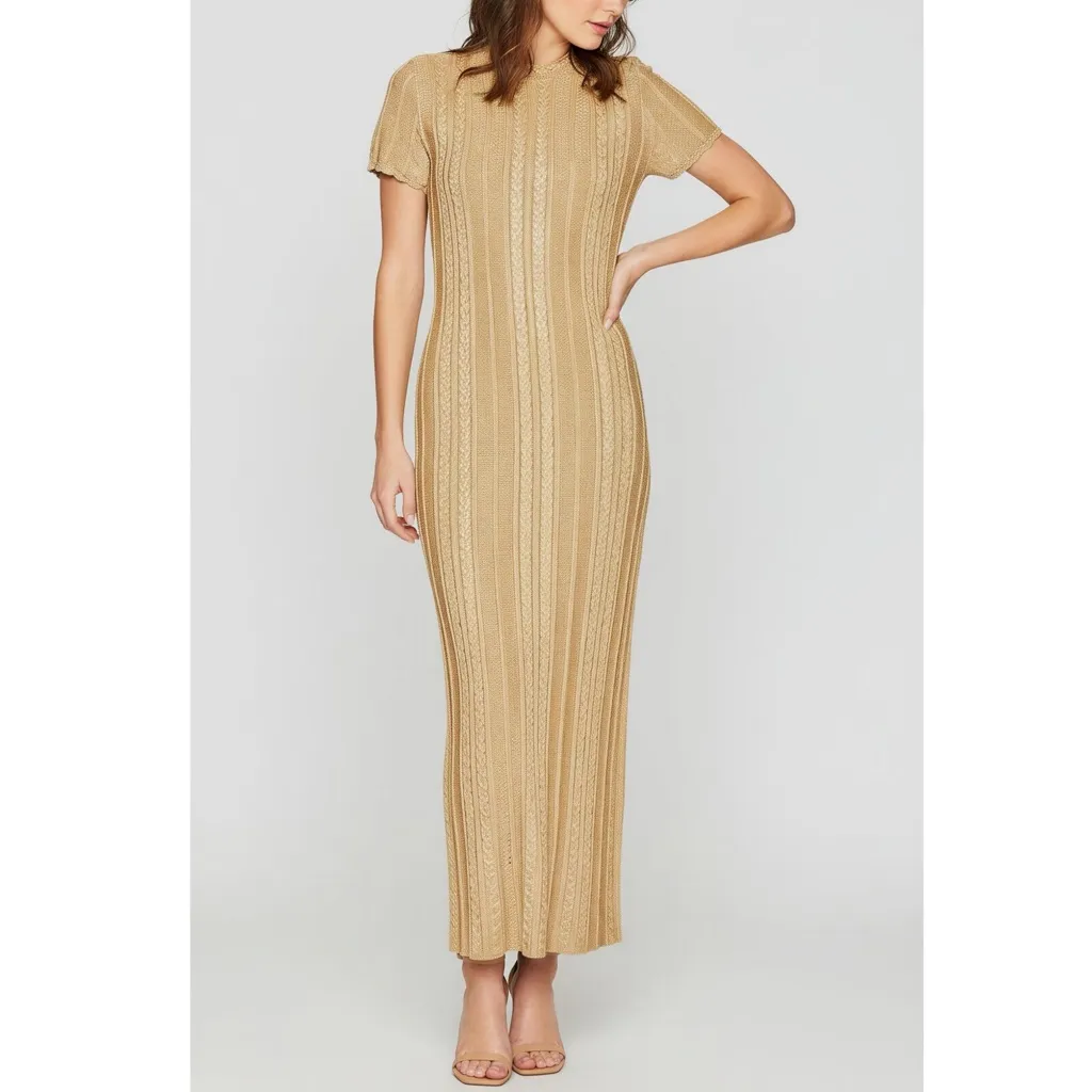 SHOW ME YOUR MUMU Valleta Knit Midi Dress, Gold Shimmer, Large - Image 5