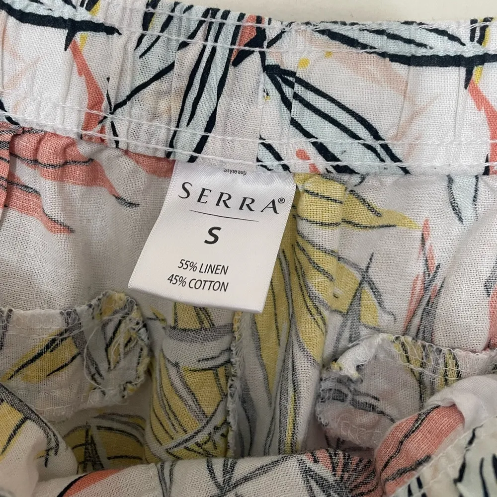 Serra Palm Floral Printed Linen Blend Elastic Waist Pull On Pants ~ Size S - Image 4