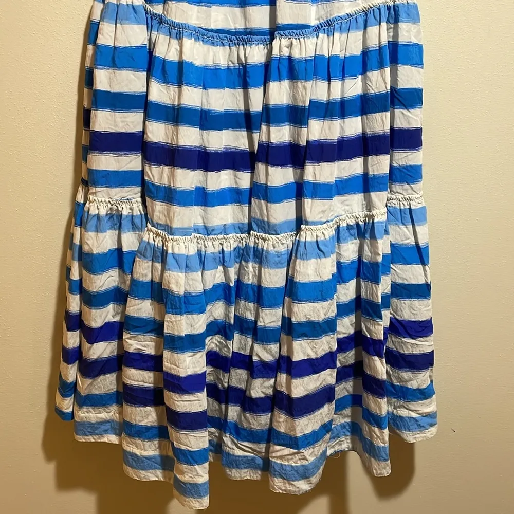 Anthropologie Maeve A-Line Blue White Striped High Low Tiered Midi Skirt Small - Image 13