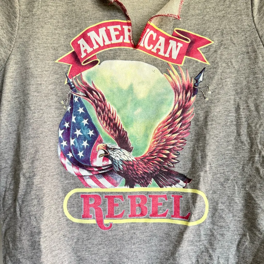 Moda International American‎ Rebel Eagle Short Sleeve Sweatshirt Tee Size S Gray - Image 2