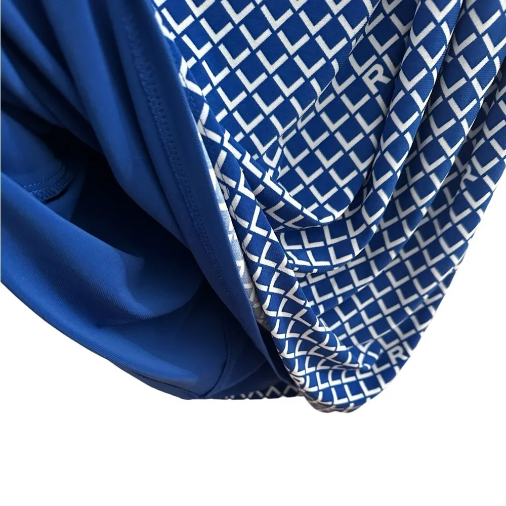 NEW RALPH LAUREN BLACK LABEL BLUE WHITE DRESS ROUND DRAPE NECK 3/4 SLEEVE DRESS - Image 5