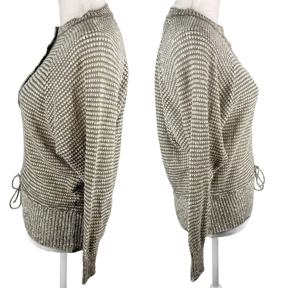 Jaeger Vintage Sweater 34 Inch Army Green Cream Tie Waist Cozy - Image 7