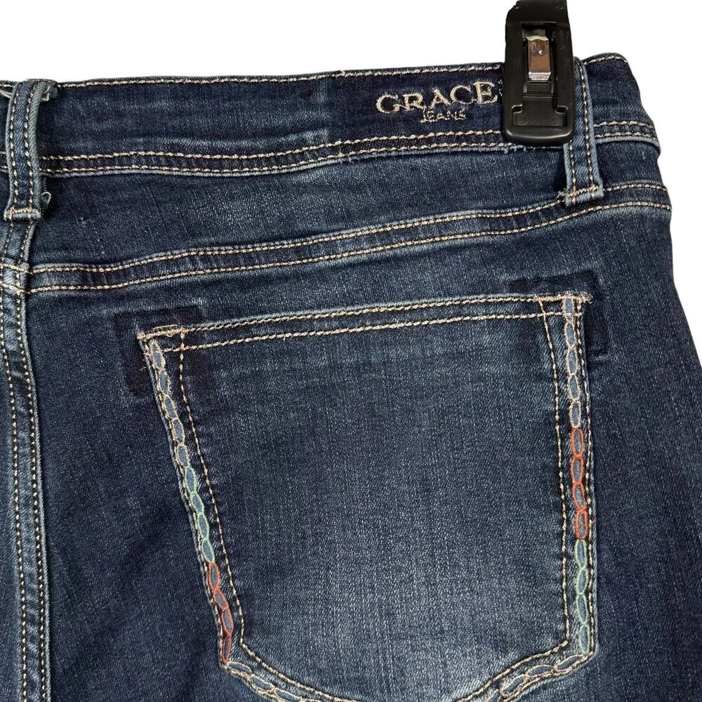 Grace in LA SZ 33 Easy Fit Straight Jeans Embroidered Stretch Mid-Rise Whiskered - Image 8