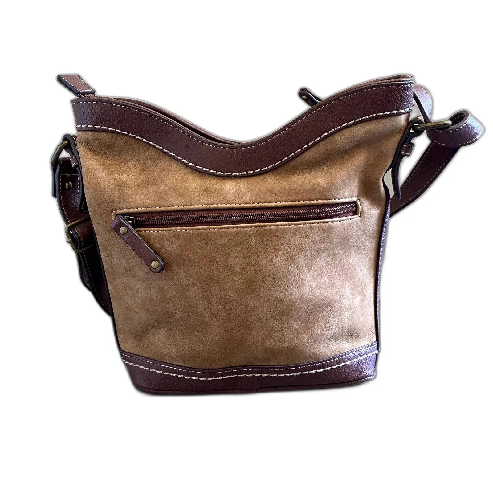 B.O.C. Vegan Faux Leather Shoulder Bag Color Block Neutral Earthy Classic Brown - Image 2