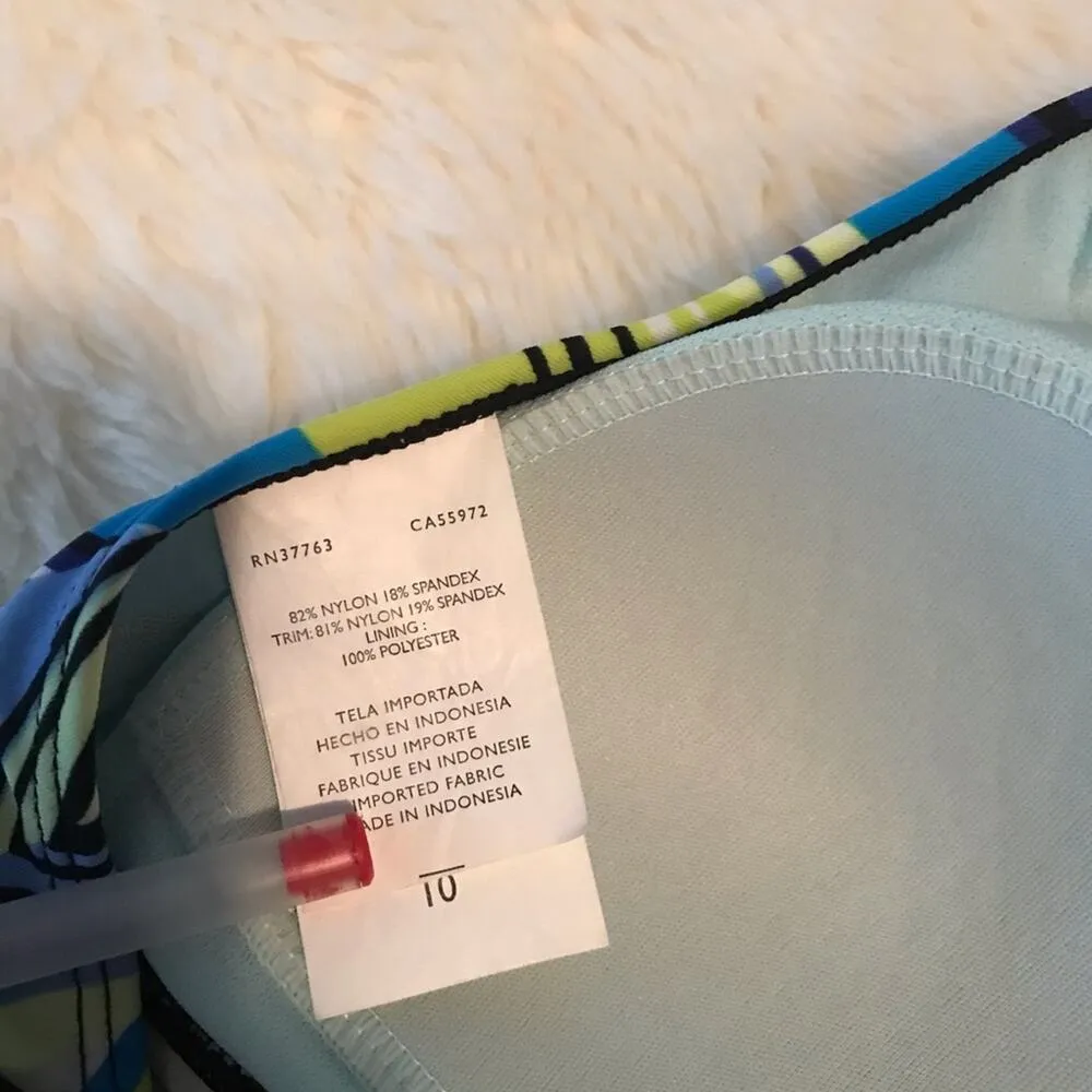 Nike Halter Tankini Swim Top Empire Waist Blue Green Black White Stripe L 10 - Image 7