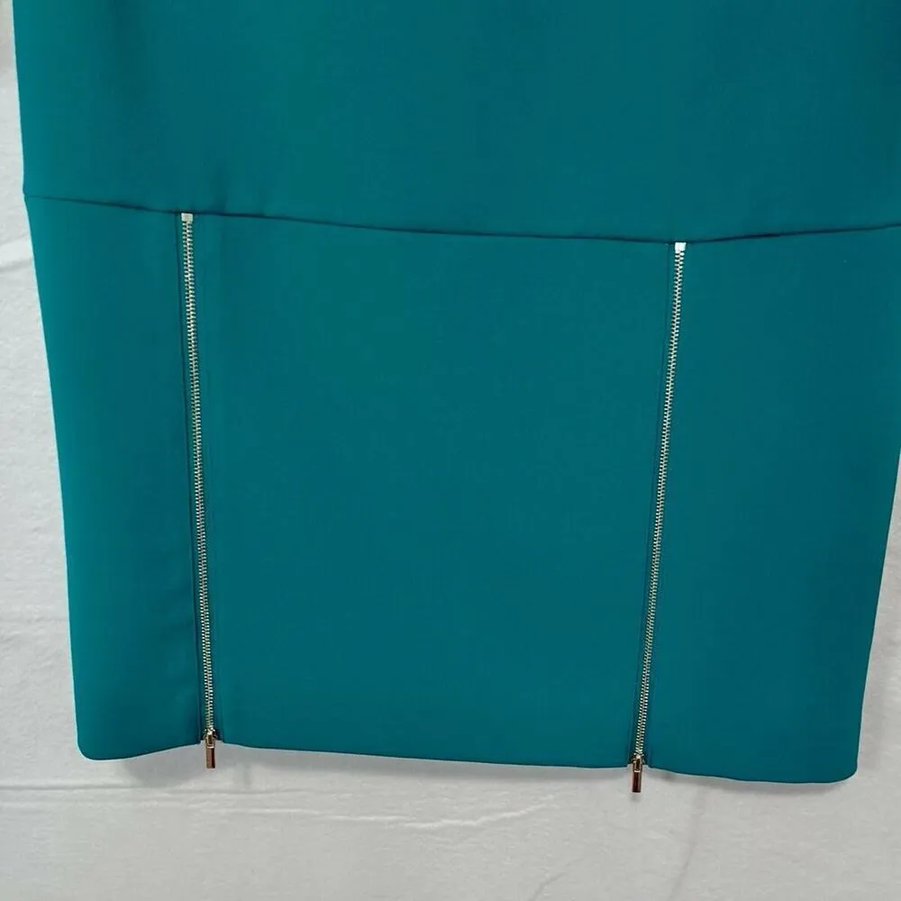 Ann Taylor Teal Drop Waist Dress 8 | 3/4 Sleeve Work Office Career Zip Skirt - Image 3