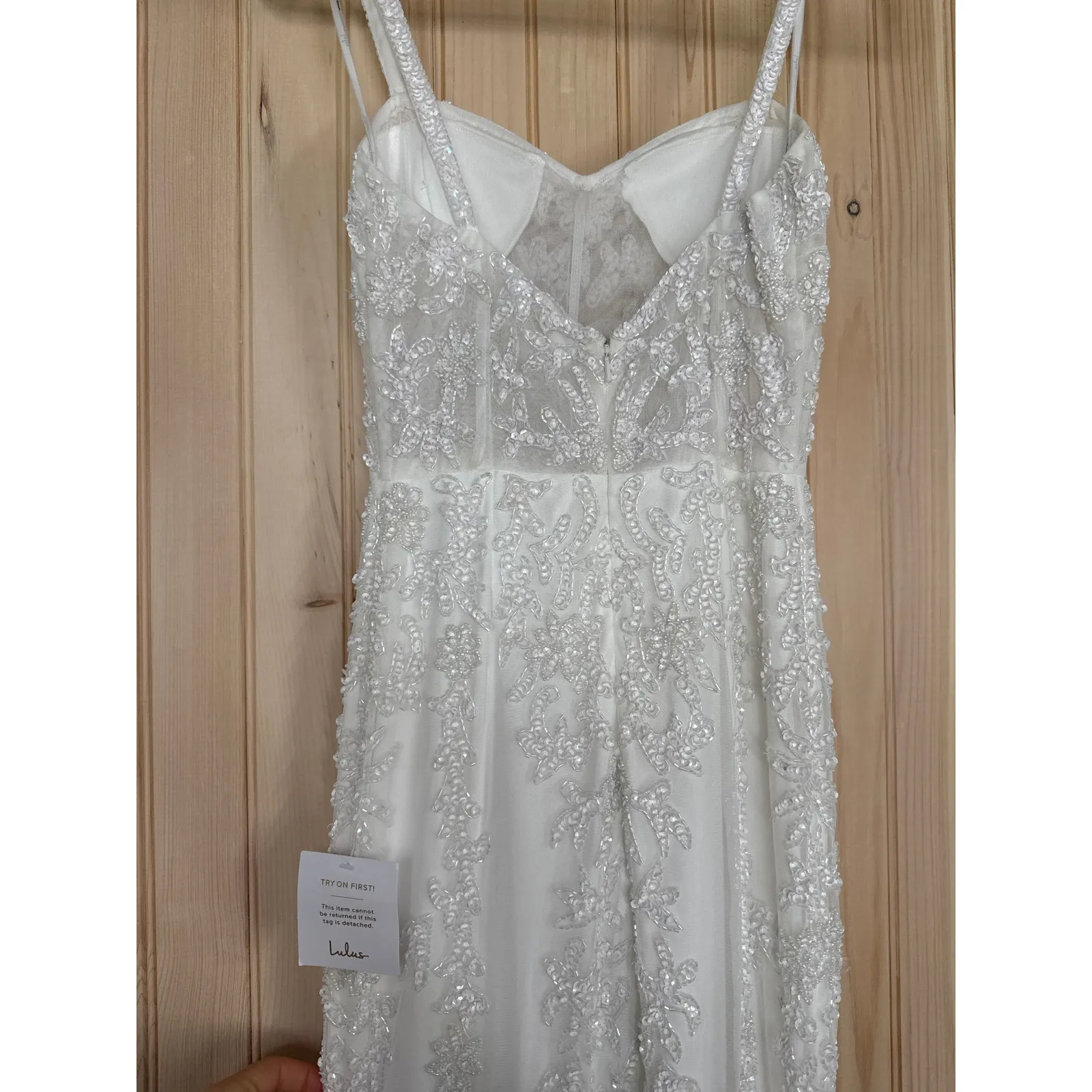 NWT Lulus Momentous Love White Beaded Bustier Mesh Mermaid Maxi Dress Bride XS - Image 9