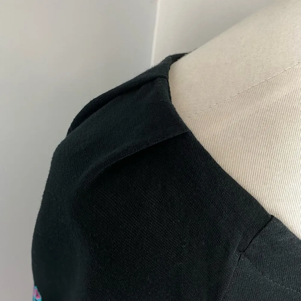 Floral Embroidered Puff Sleeve Blouse Top Telluride Clothing Medium Black - Image 4