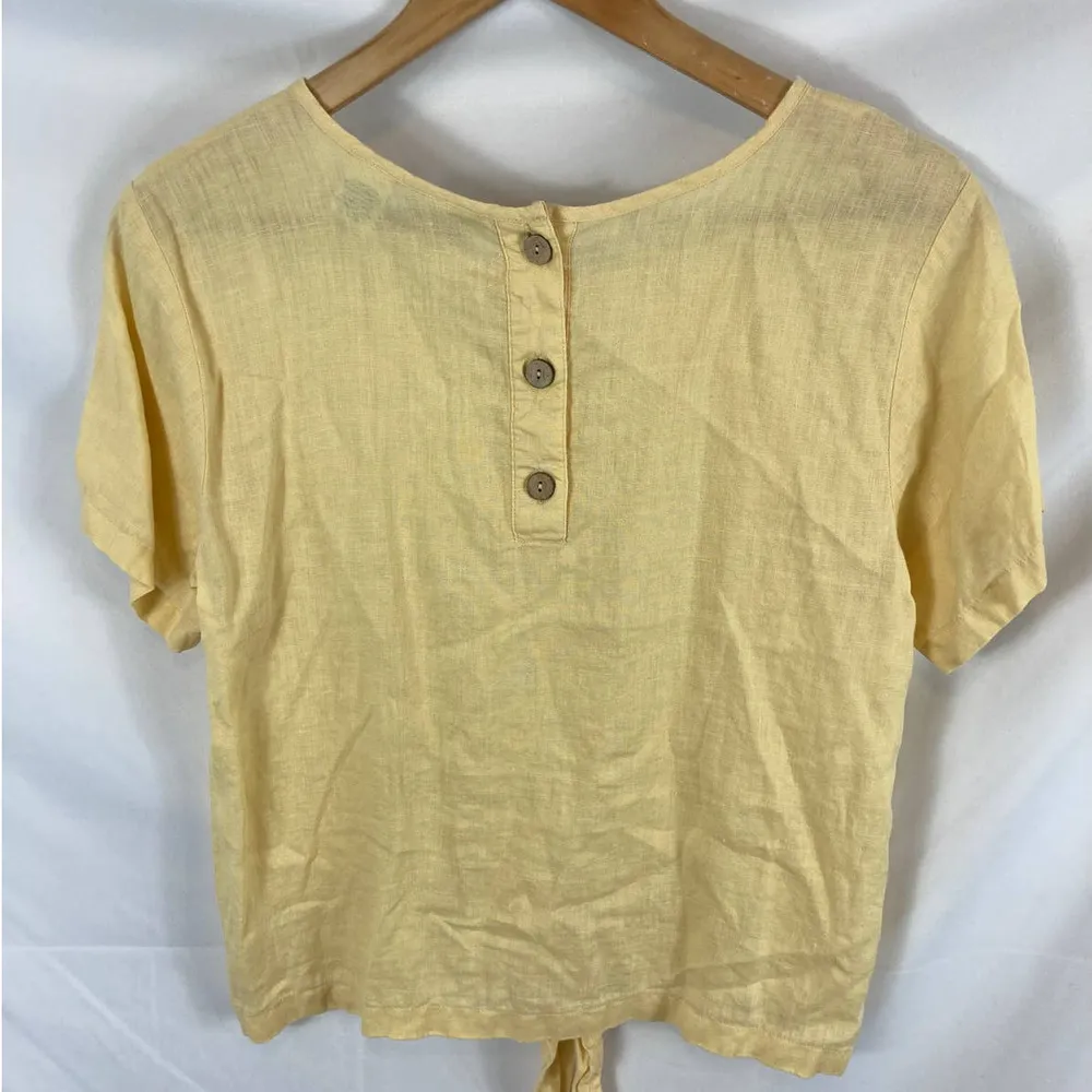 Rachel Zoe Linen Tie Bottom Short Sleeve top yellow size small - Image 8