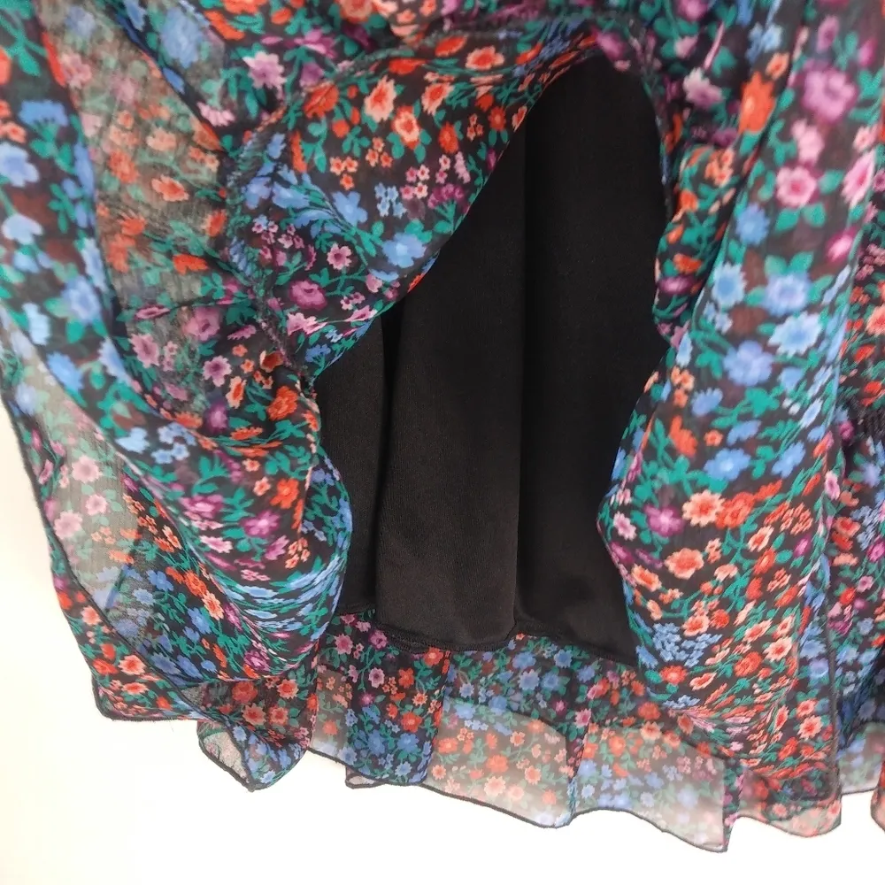 Divided M Bright Blue Red Floral Femme Peasant Tunic Top - Image 5