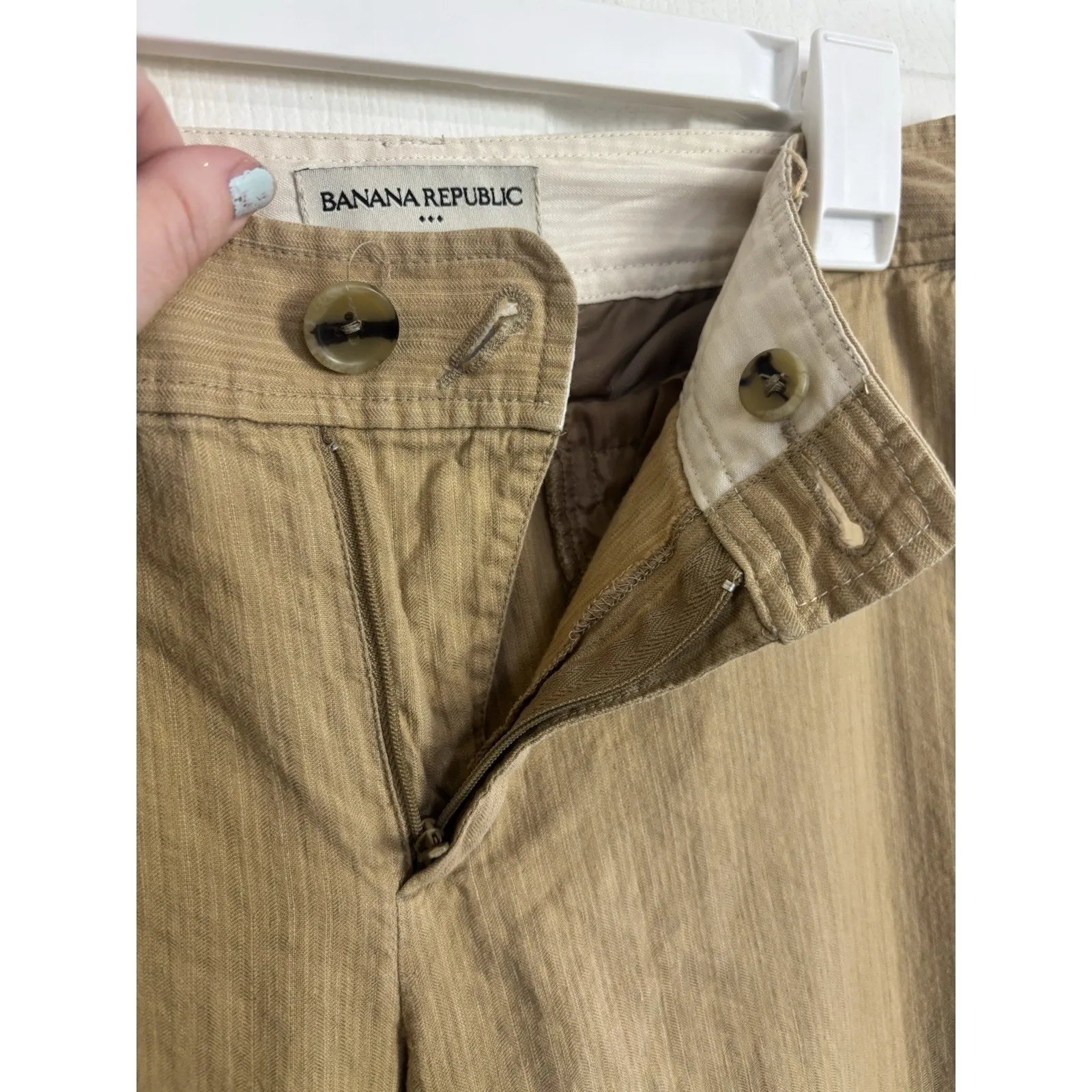 Y2K Banana Republic Linen Blend Tan Low Rise Wide Leg Pants Size 8 Beachy - Image 3