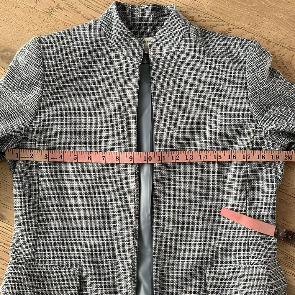 Vintage Dressbarn Longline Coat Sz 8 Minimalist Blue Tweed Open Front Jacket - Image 7