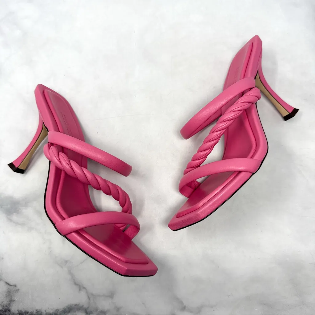 NEW Jimmy Choo Diosa Braided Square Toe Stiletto Heel Mule Sandals Pink 38.5 - Image 4