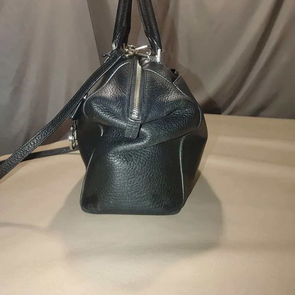 Michael Michael Kors Riley Black Leather Satchel Shoulder Bag  MK Charm Detachab - Image 10