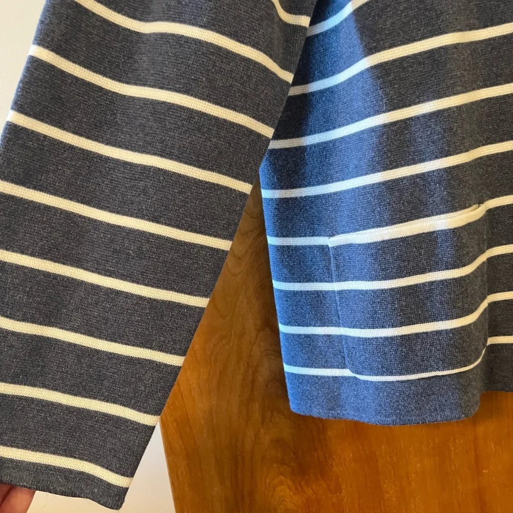 Talbots Women Knit Cardigan Sweater Jacket Cotton Blend Button Striped Blue 1X - Image 3