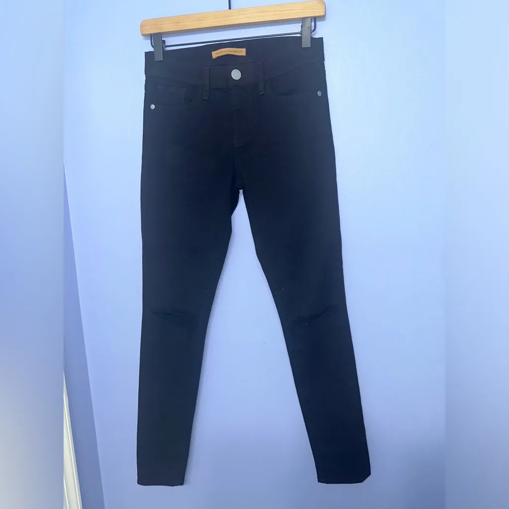 Rebecca Minkoff Mid Rise‎ Thompson Black Skinny Distressed Jeans NWOT Size 25 - Image 2