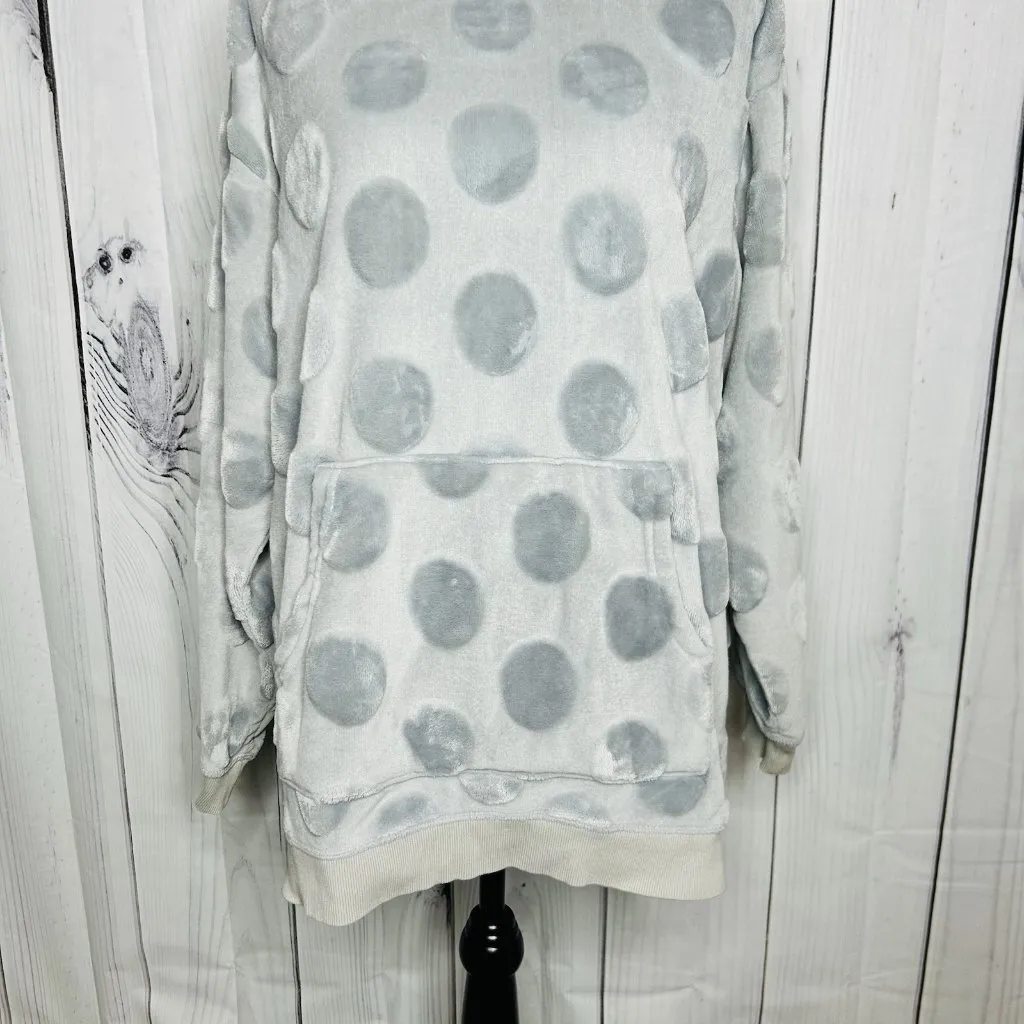 H&M Crew Neck Pullover Sweatshirt Lounge Top Womens Sz L Gray Velour Polka Dots - Image 3