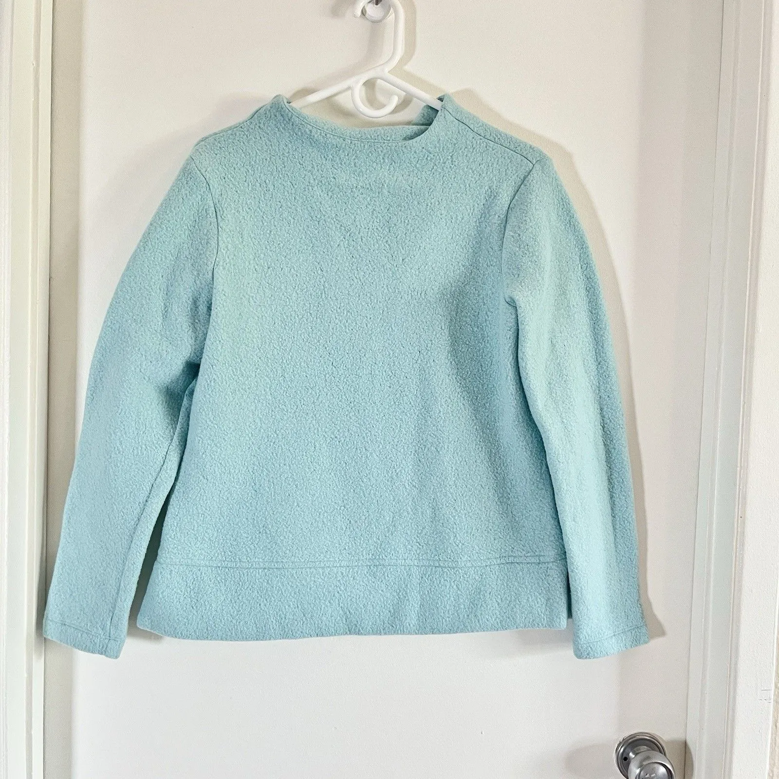 Talbots Micro Fleece Funnel Neck Top Blue  Womens Size Mp Button Back Pullover - Image 2