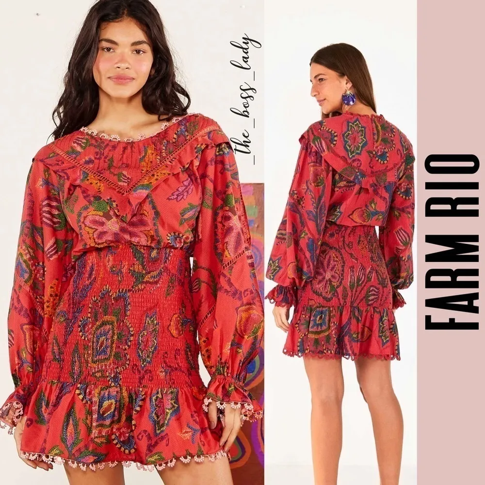 Dress FARM Rio mini dress floral summer tropical event party vacation crochet - Image 2