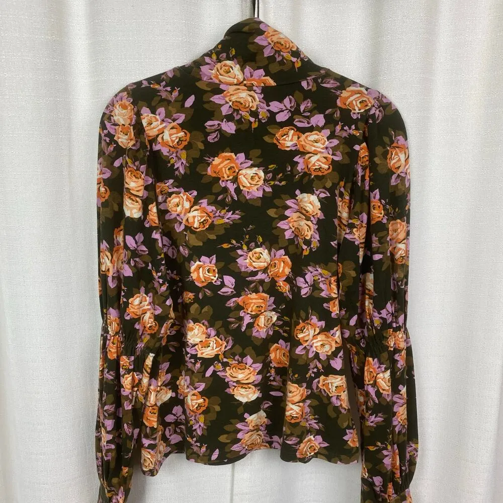 Anthropologie Brown Orange&Purple Floral Puff Sleeve Blouse Sz.S - Image 10