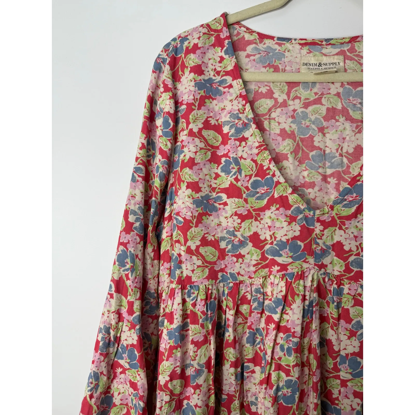 Denim & Supply Ralph Lauren Floral Babydoll Dress Size L Cottage Boho Prairie - Image 5