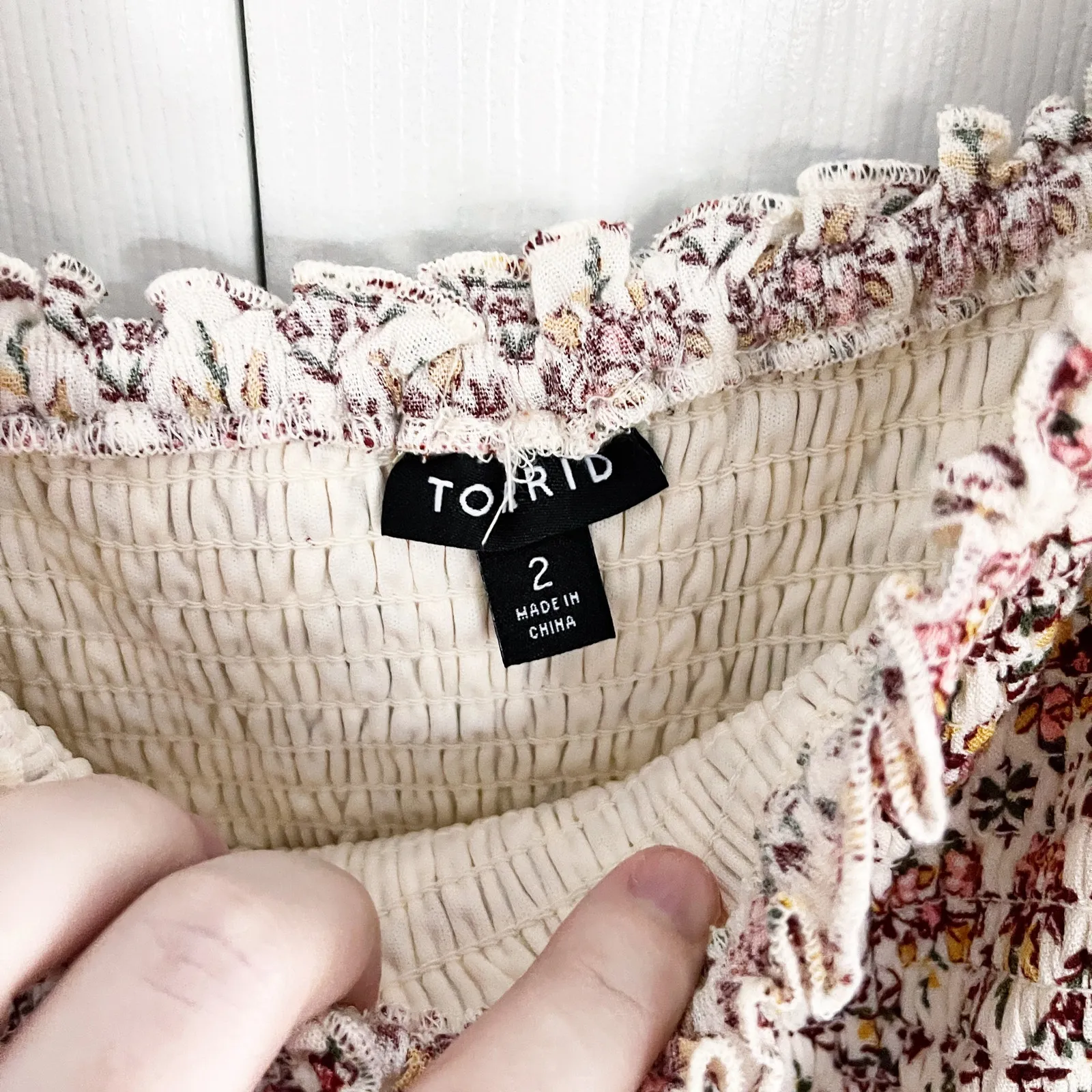 Torrid Floral Midi Gauze Off The Shoulder Tiered Dress in Pristine - Image 6