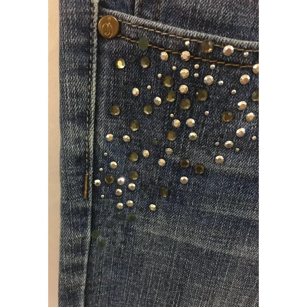 Juniors Southpole Boot Cut Medium Wash Flap Pocket Jeans with Rhinestone Bling 7 - Image 4