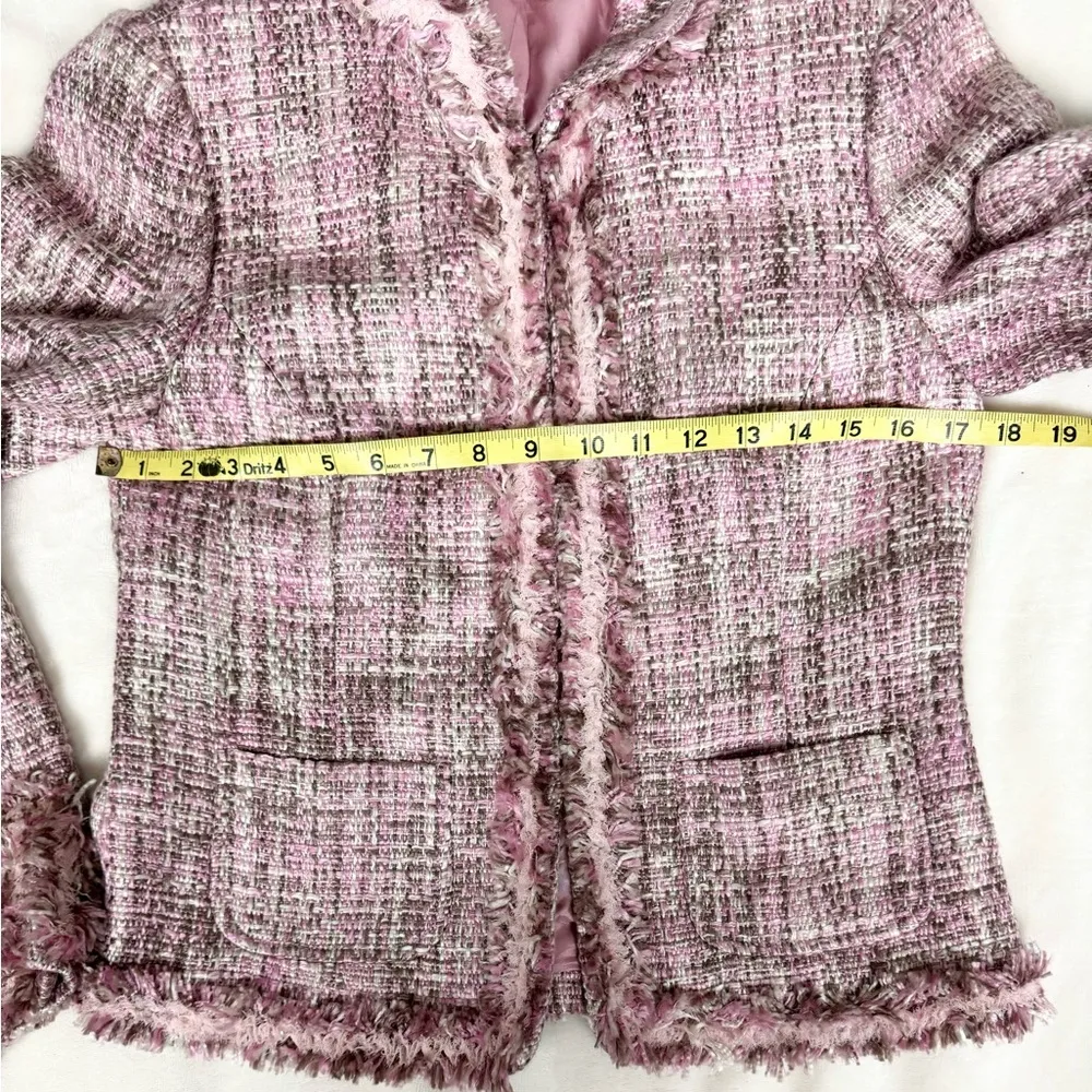 Mac & Jac Tweed Fringe Blazer Office Siren Jacket Barbiecore Pink Lace Career 6 - Image 10