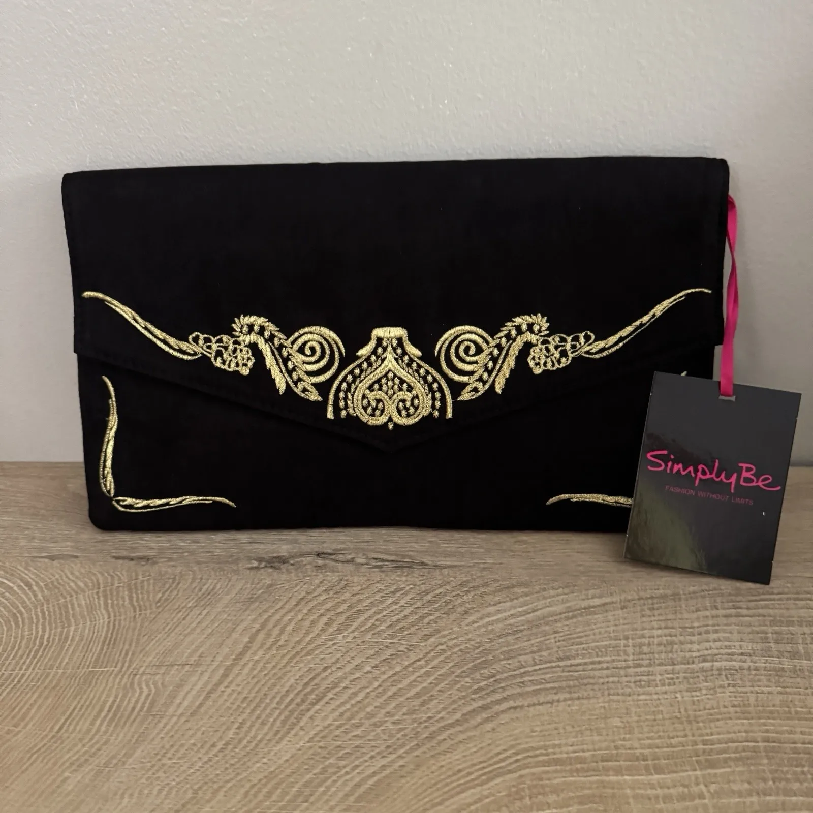 Simply Be Black Gold Embroidered Heels Clutch‎ Set Womens 7 Party Wedding Guest - Image 12