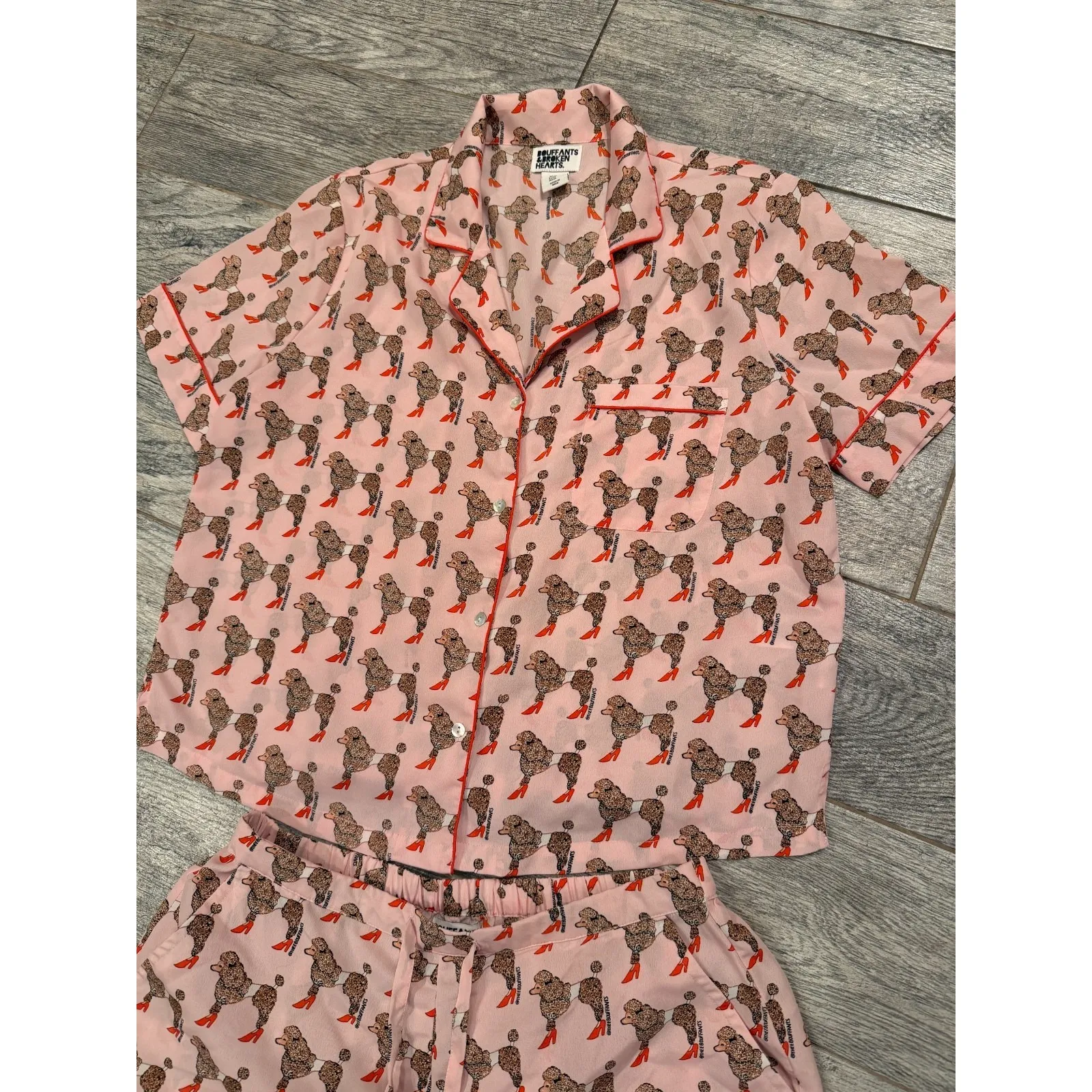 Bouffants and Broken Hearts Poodle Dog Heels Shorts Pajama Set Medium PJs Pink - Image 6