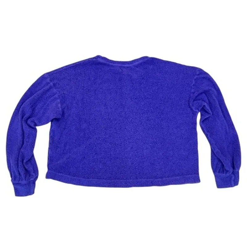 Sundry 1 S Heart Faux Sherpa Sweatshirt Blue Embroidered Pullover Soft TeddyBear - Image 4