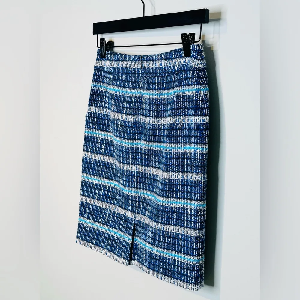 Tory Burch Dylan Tweed Striped Blue White Pencil Skirt Size 0 - Image 6