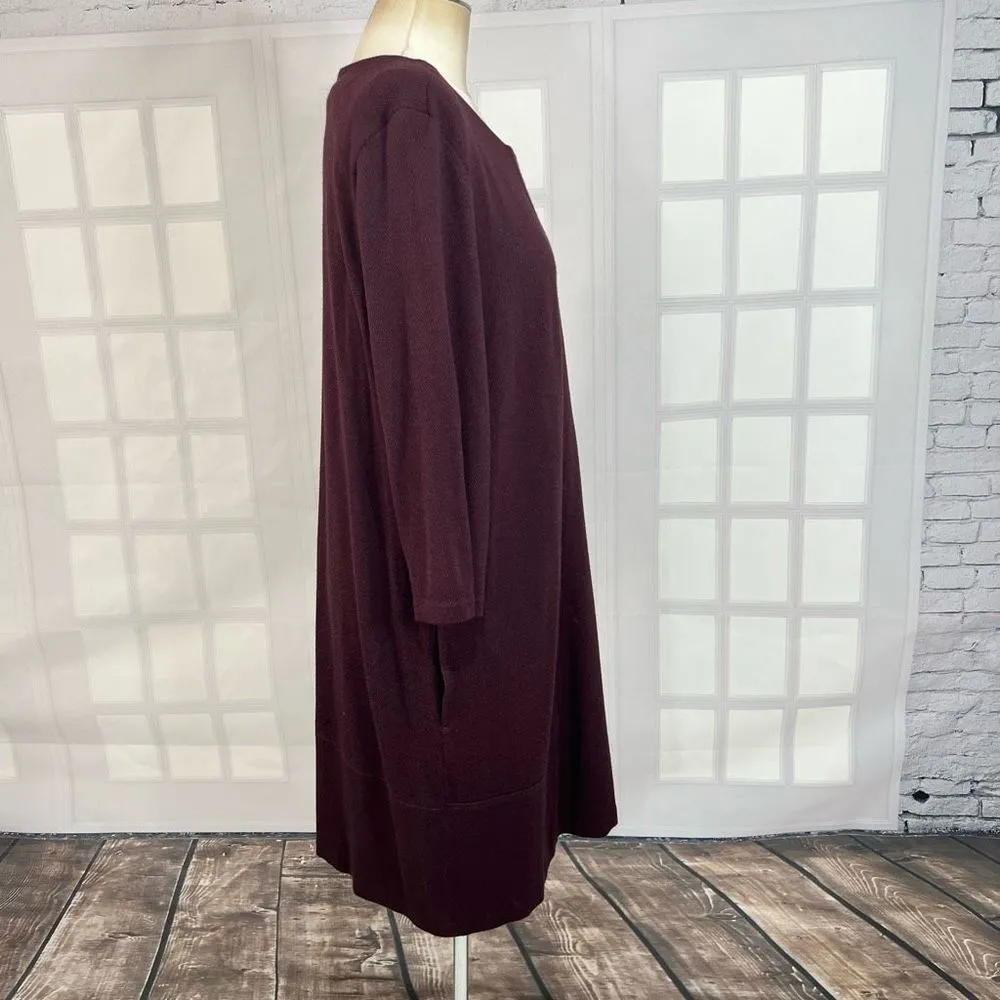 J Jill Women's Ponte Long Sleeve with Pockets Knit Shift Burgundy Dress Size XL - Image 4