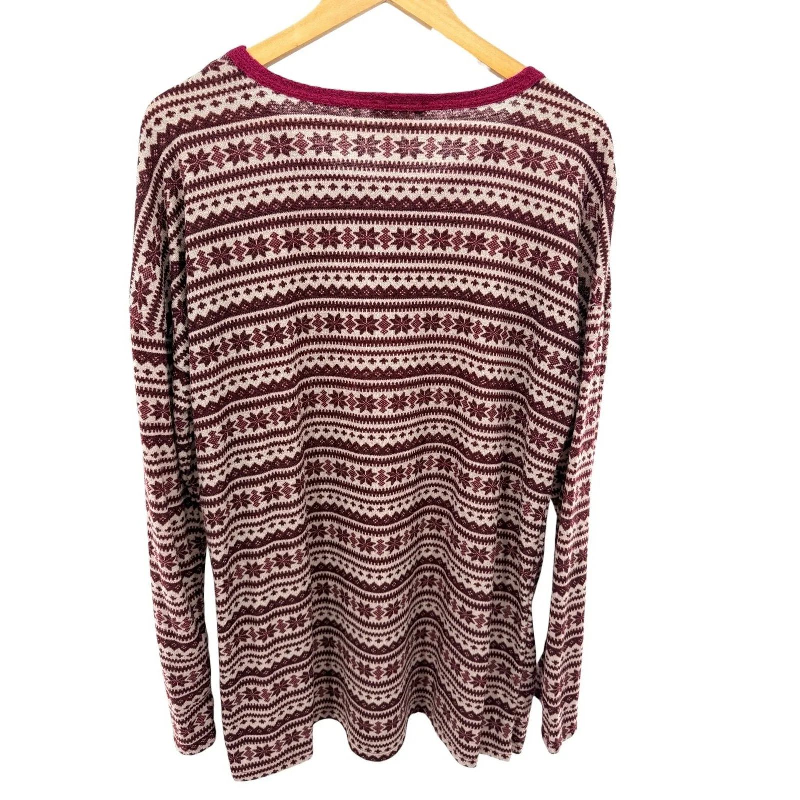 Heimish USA Fair Isle Thermal Top 2XL Burgundy Pink Long Sleeve Knit Shirt NWOT Red Size XXL - Image 4