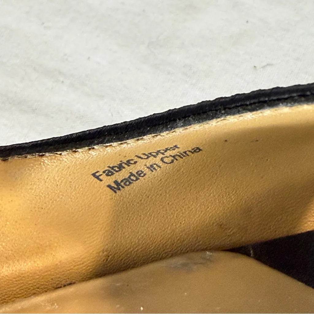 BADGLEY MISCHKA Black Satin Peep Toe Platform Pump Ankle Strap & Bow Accent, 7M - Image 9