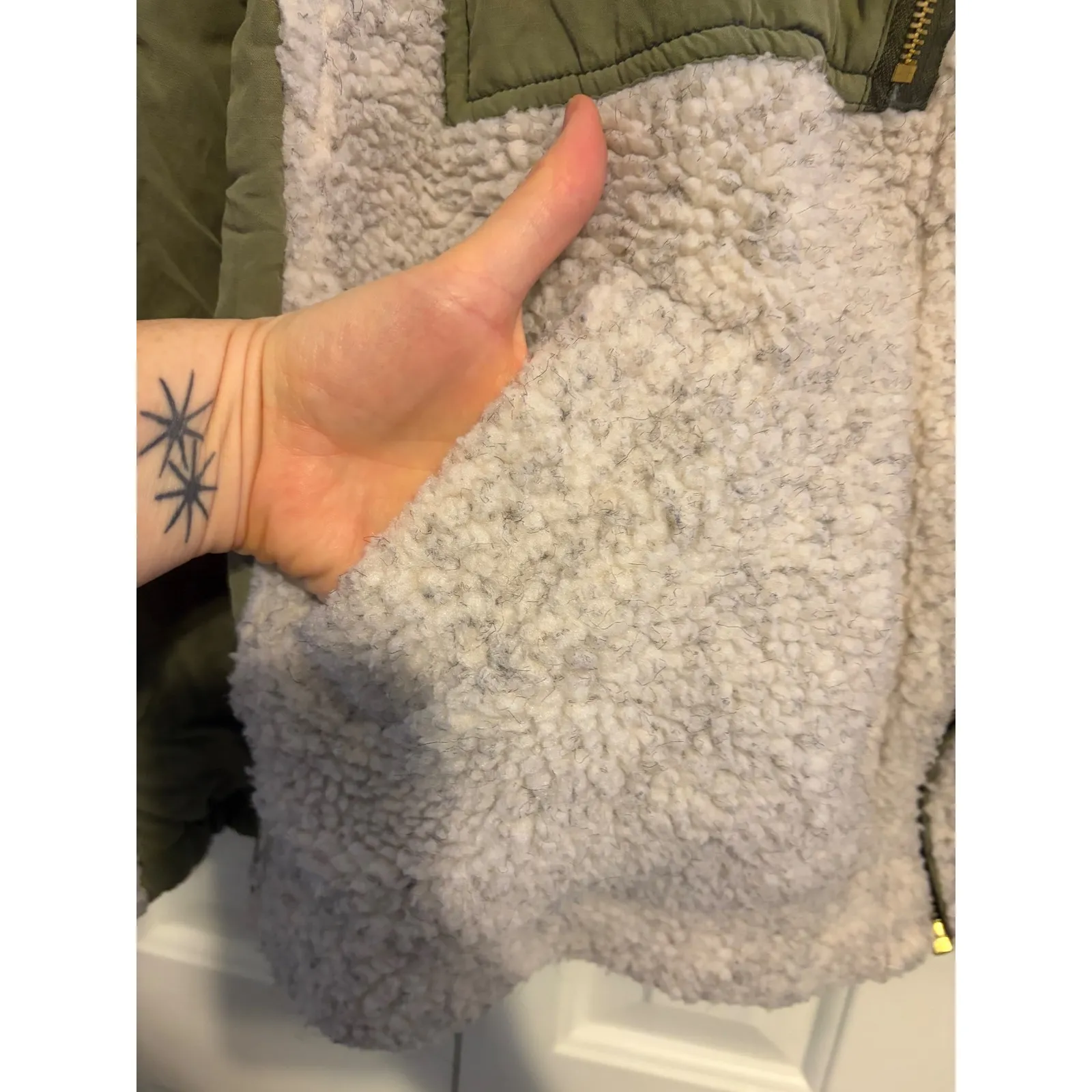 We The Free Sherpa Rivington Sherpa Bomber Jacket Olive Green Gray Womens Size M - Image 7