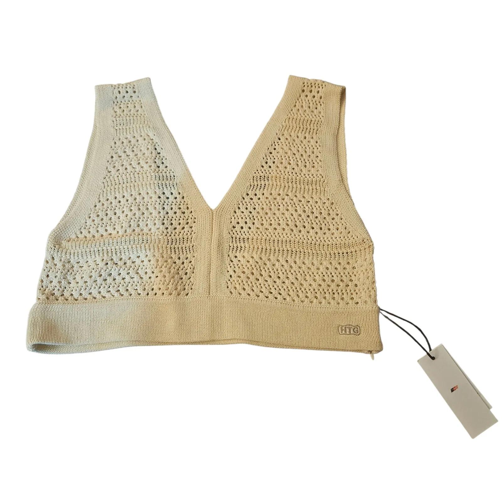 Honor the Gift Cream Crochet Knit Sleeveless Crop Top V Neck‎ Beach Cover Up Size XXL - Image 2