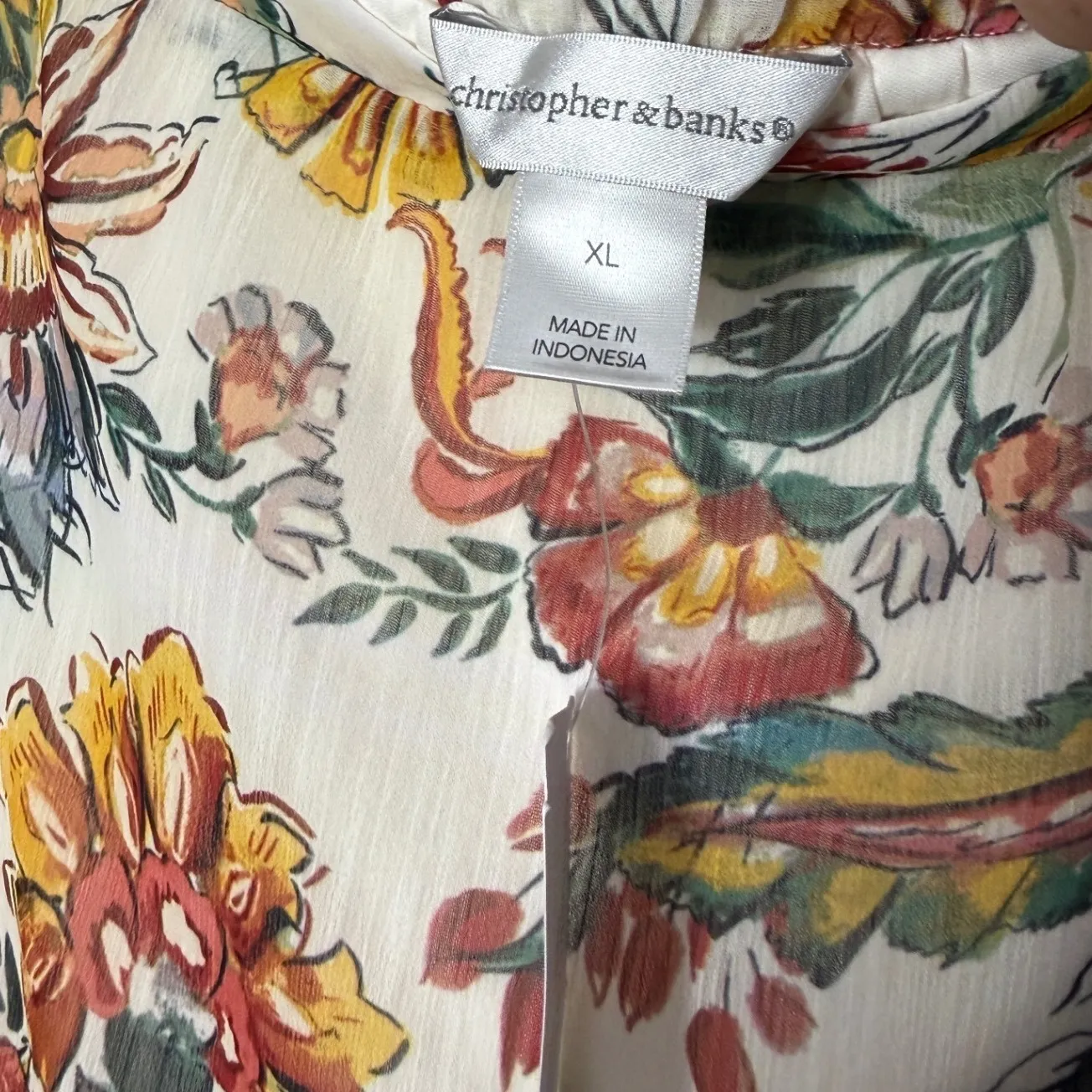 Christopher & Banks Womens XL Floral Print Maxi Skirt Tiered Ruffle Hem Cream - Image 5