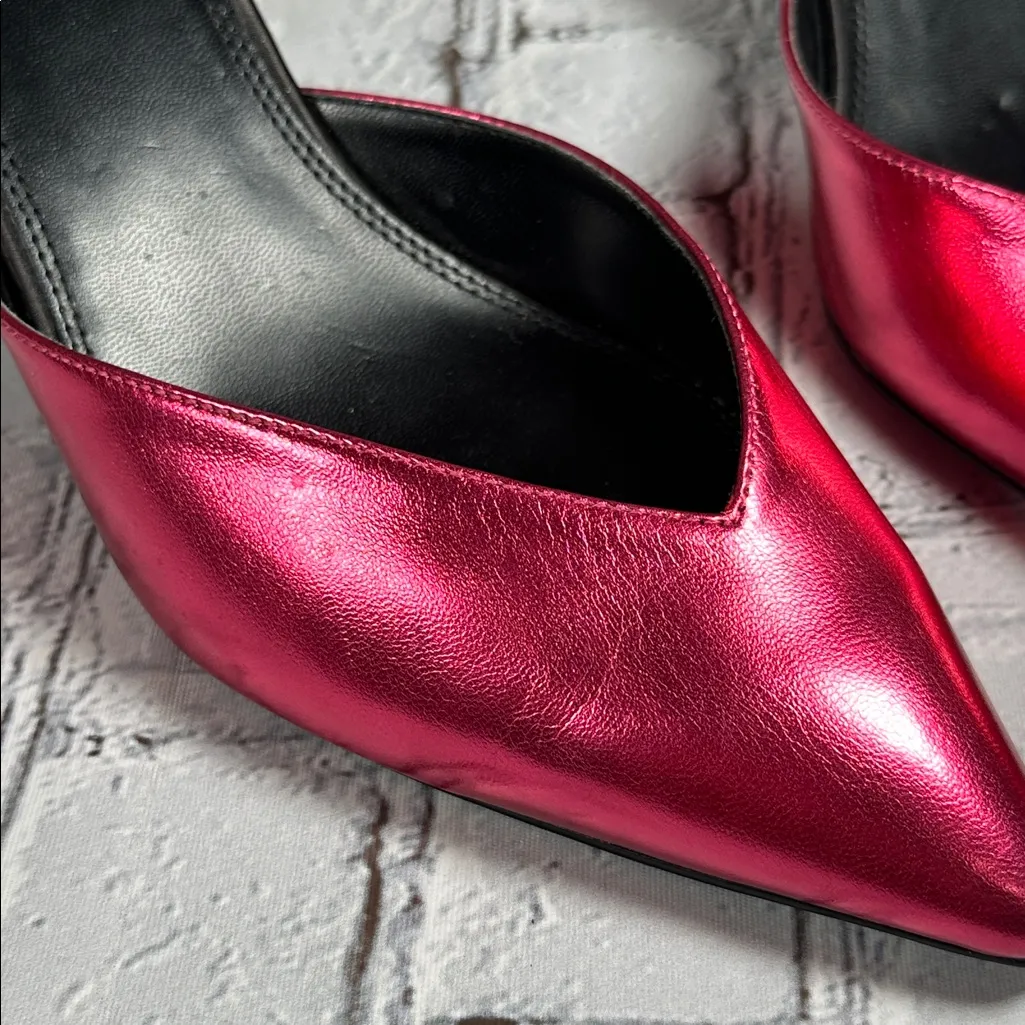 Le Clique Kat Maconie Pink Metallic Flared Tapered Stiletto Heels Pumps sz 9 US - Image 12