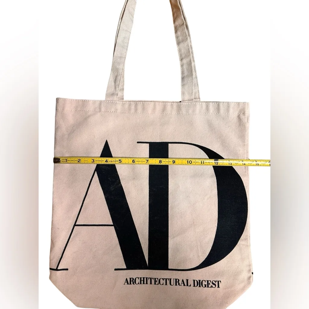 Architectural Digest Canvas Tote Bag Book Carry Handbag Beige Spell Out Washable Black - Image 6