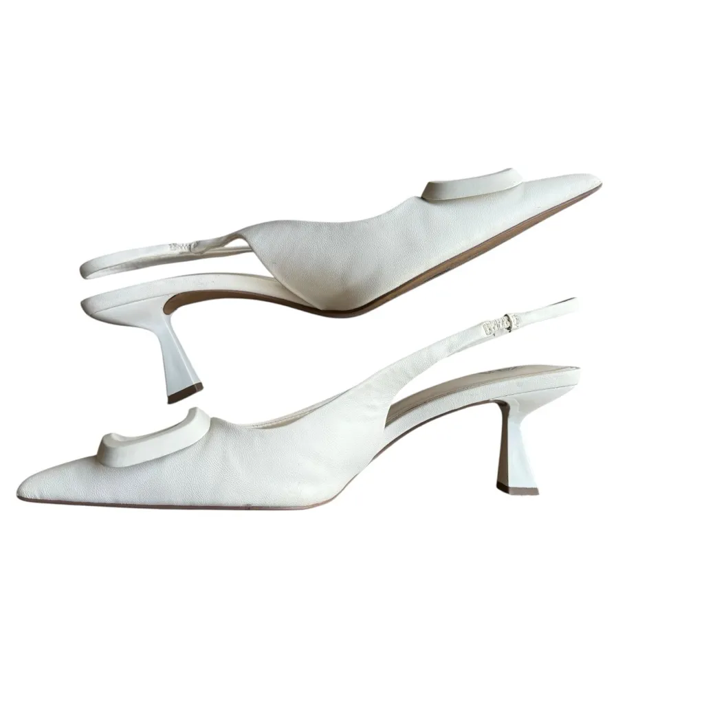 Zara - White Slingback Pointed Toe Heels w/ Buckle Detail Sz 37 - Image 7